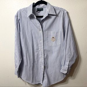 Lauren Ralph Lauren striped button up shirt with logo on pocket green label